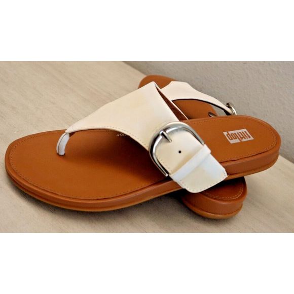 FitFlop DE6-194-030 Womens Sz 5 Urban White Leather Gracie Toe-Post Sandals $100 - Picture 5 of 7